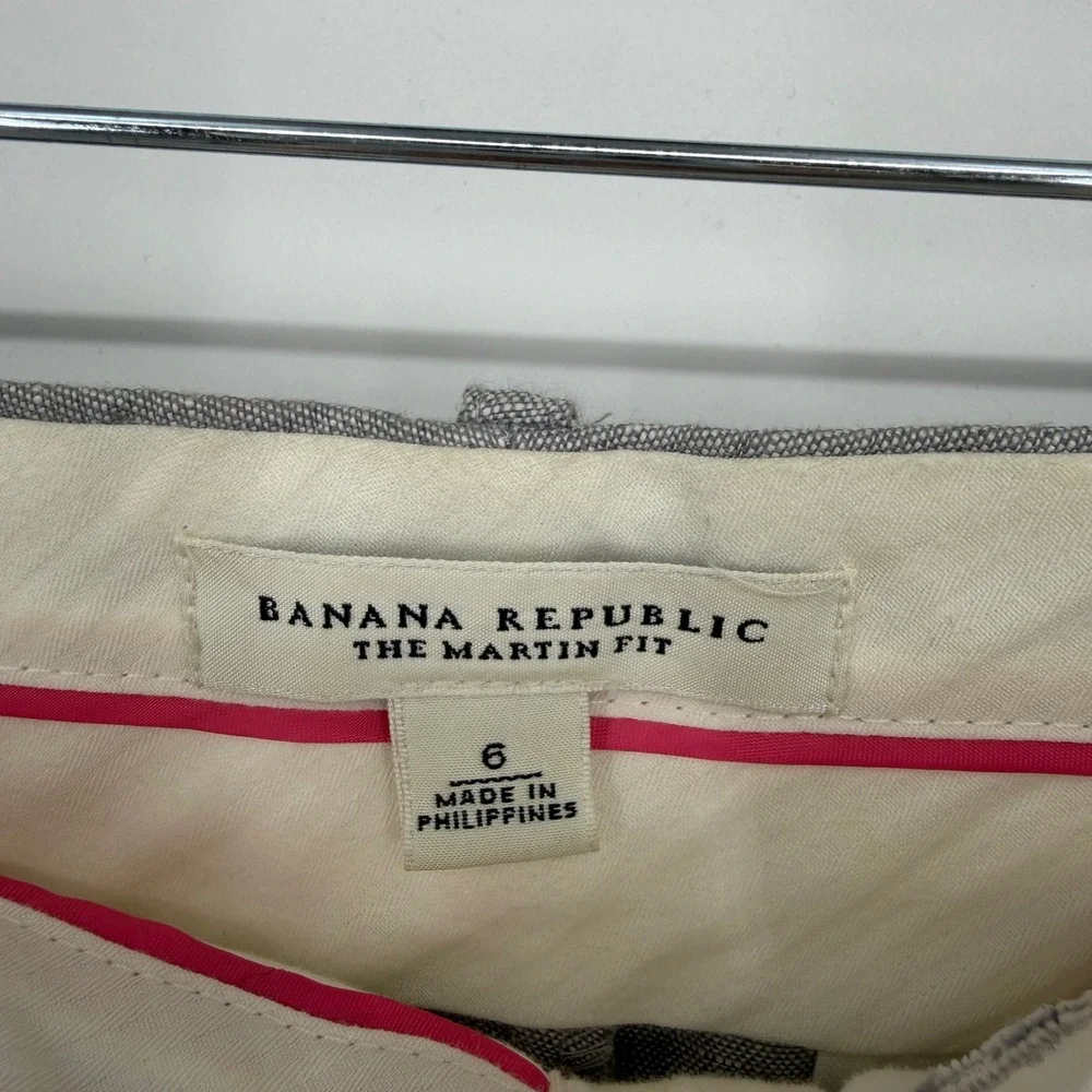 Banana Republic The Martin Fit Gray 100% Linen Wide Leg Dress‎ Pants Womens 6